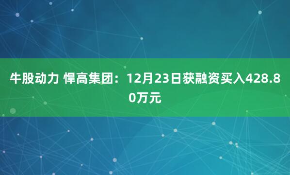 牛股动力 悍高集团：12月23日获融资买入428.80万元