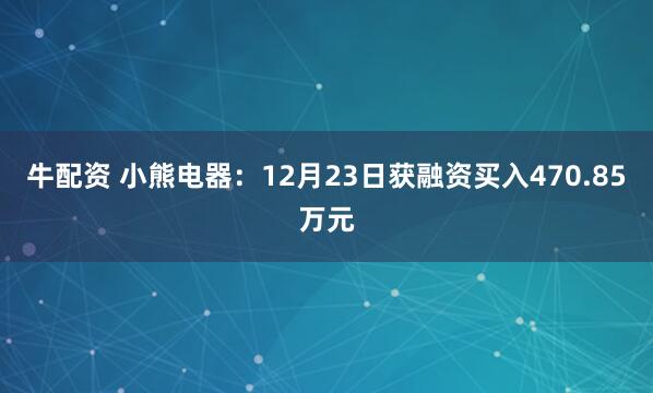 牛配资 小熊电器：12月23日获融资买入470.85万元